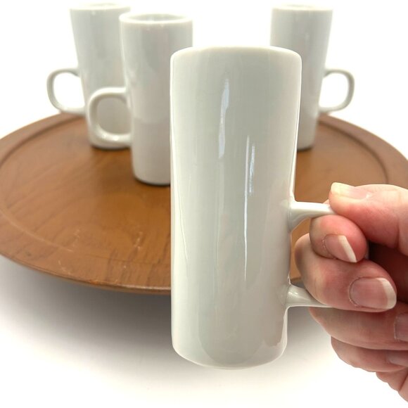 Handmade White Porcelain Espresso Coffee Mugs With D Handles Set of 4 Minimalist - Picture 3 of 12